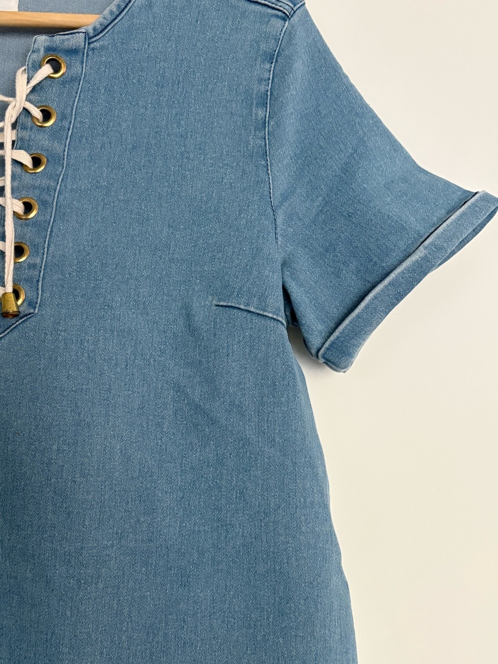 Sézane Giulia Denim Lace-Up Shift Dress Ecru EU 38 / US 6 - Picture 8 of 8